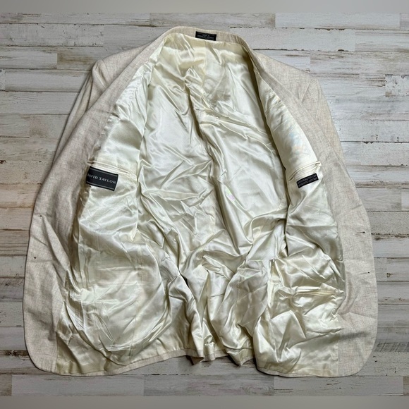 David Taylor blazer Rayon Polyester Linen blend Cream 48L NWT - Picture 10 of 12